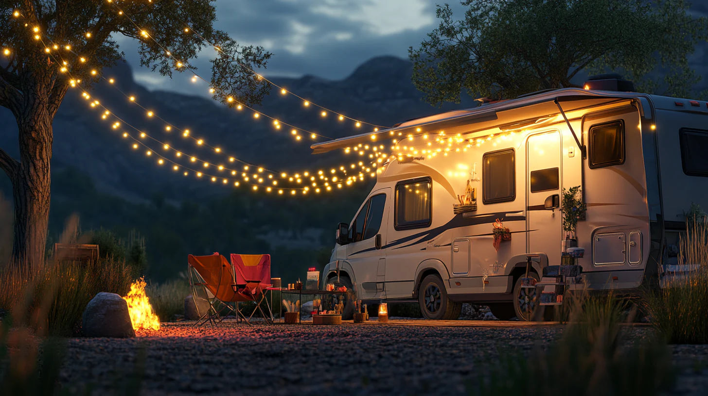 camping car with decorative lights