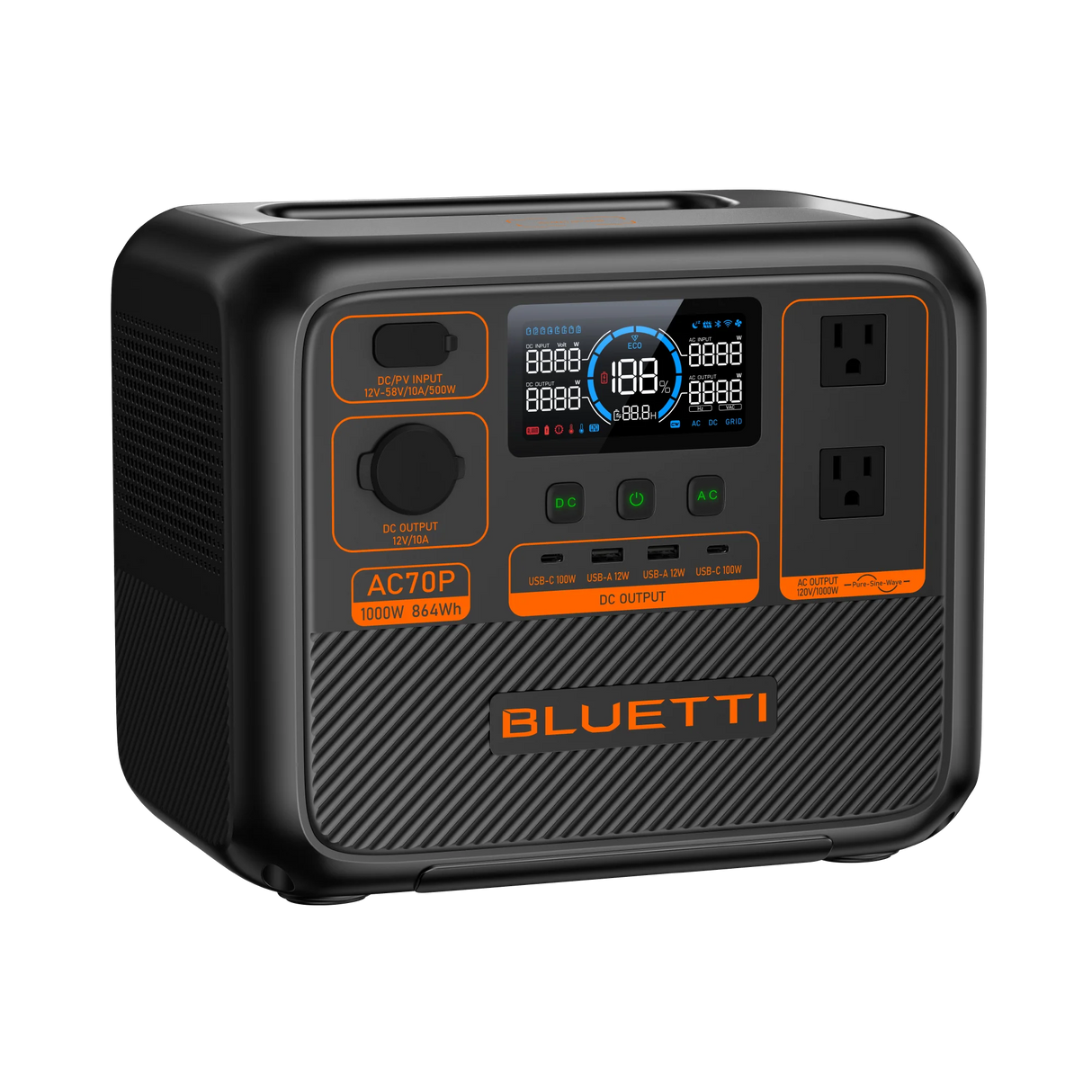 BLUETTI AC70P Tragbare Powerstation | 1000W 864Wh