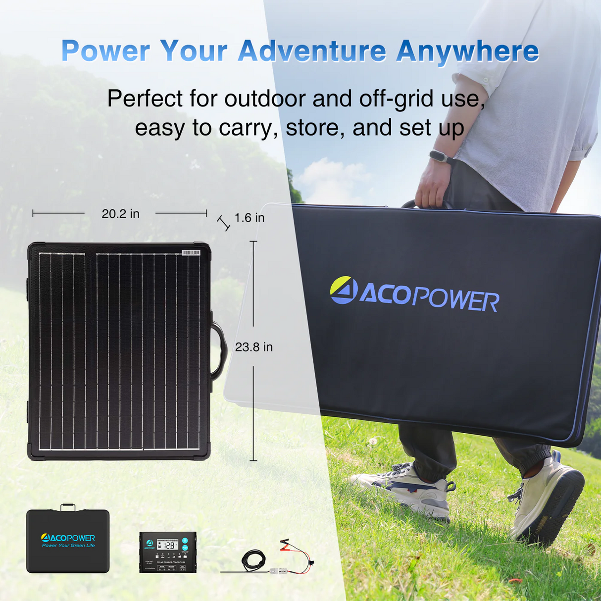 ACOPOWER PLK Portable Solar Panel Kit, Lightweight 20A Charge Controller -- 100W