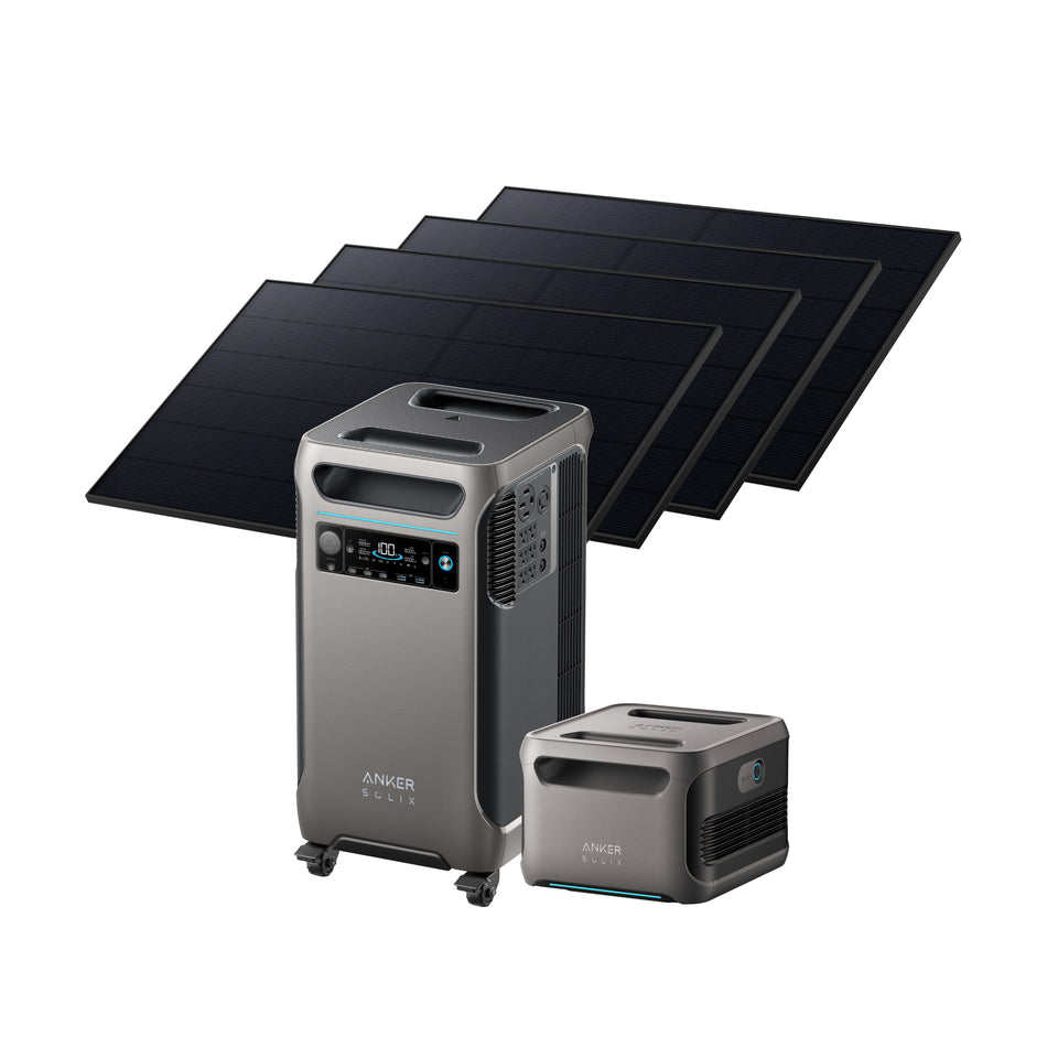 Anker SOLIX F3800 Portable Power Station + Expansion Battery + 2 Set 405W Rigid Solar Panel Bundle Set