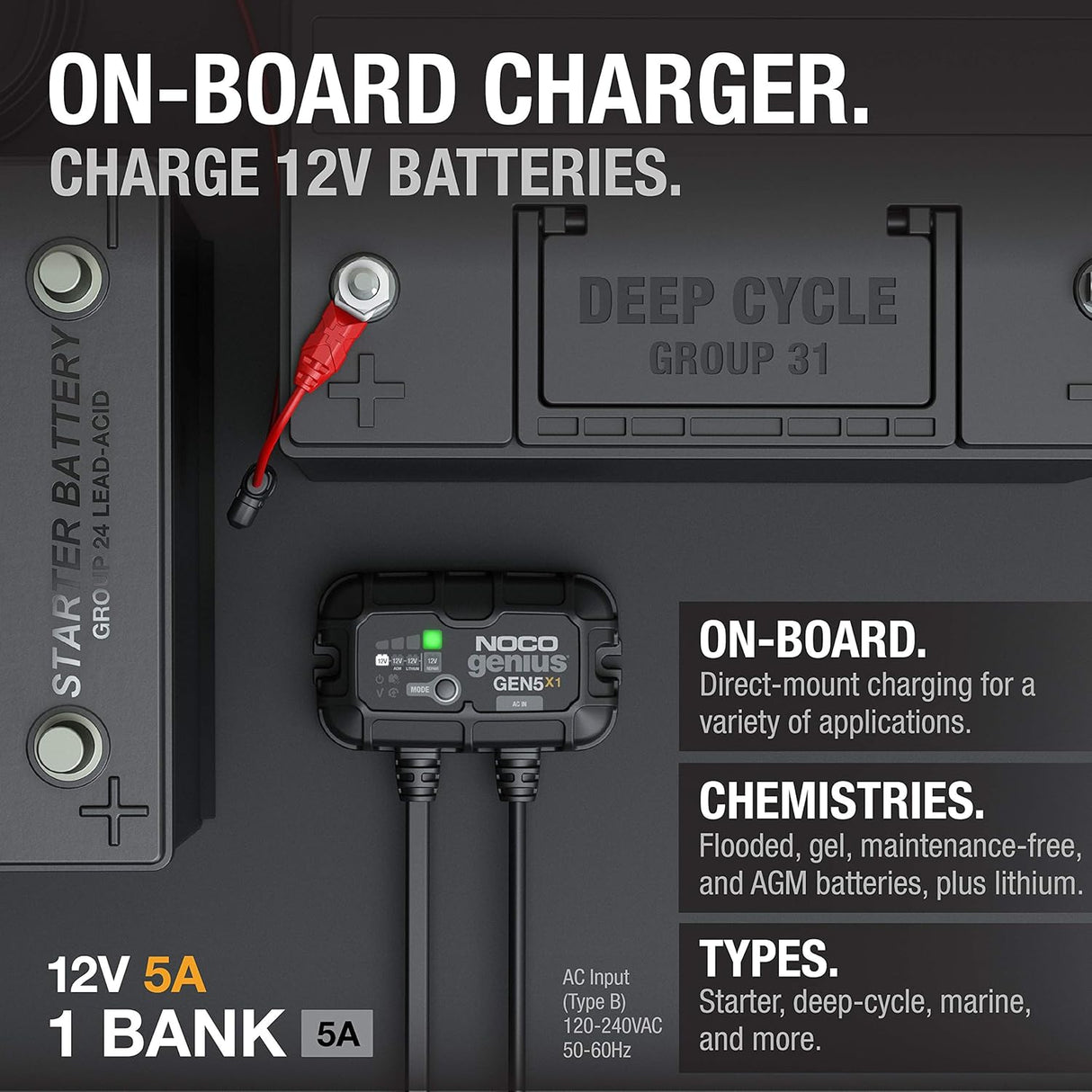 NOCO GEN5X1 1-Bank 5A Onboard Marine Battery Charger