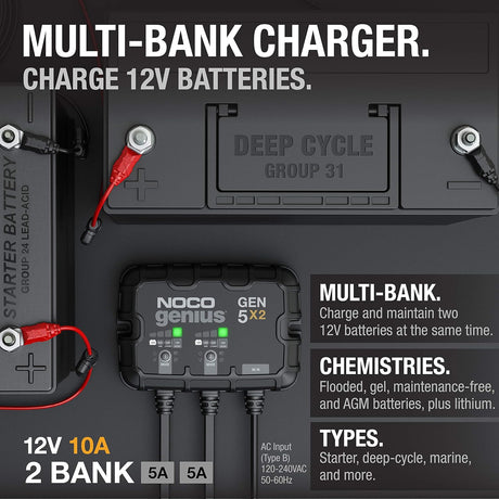 NOCO GEN5X2 2-Bank 10A Onboard Marine Battery Charger