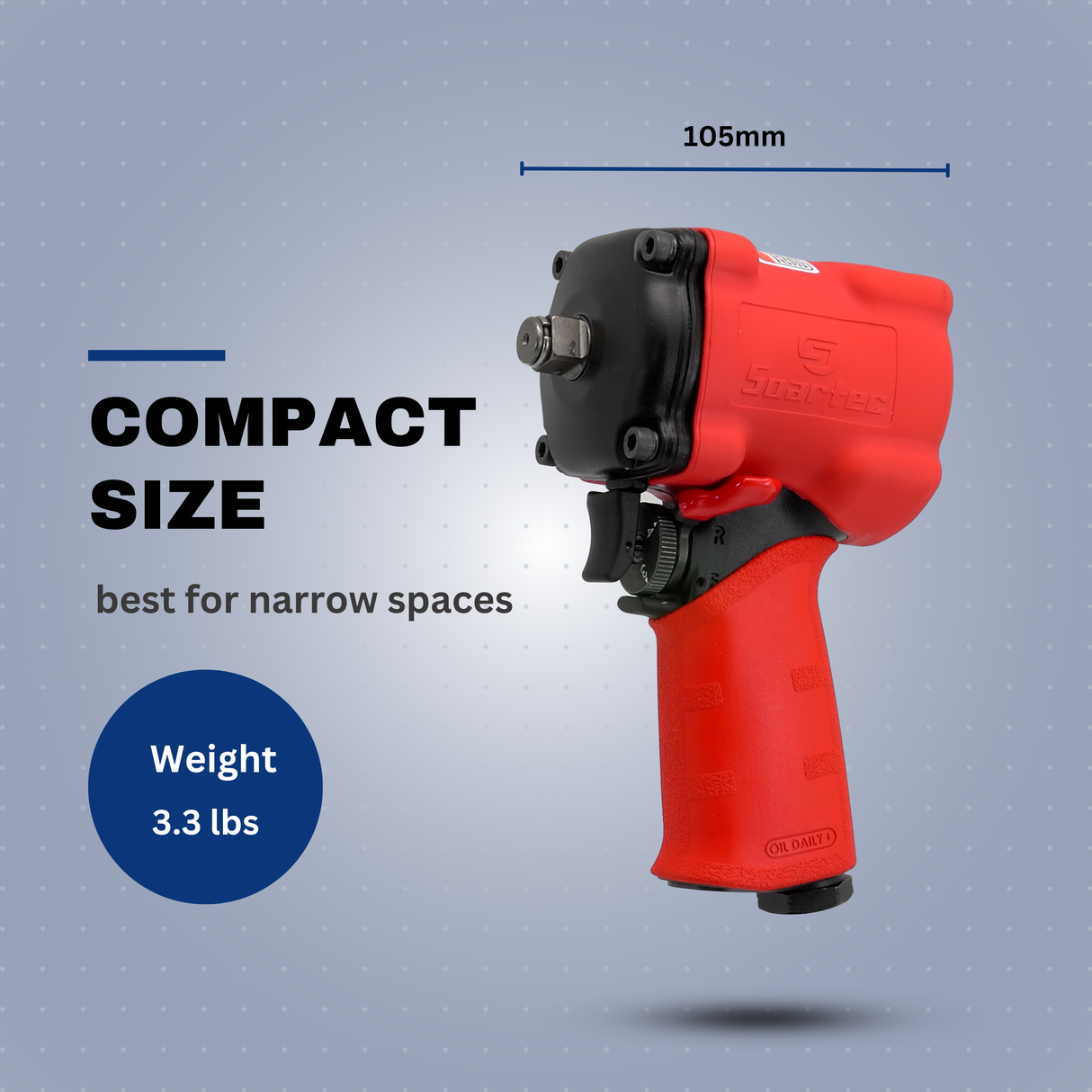 Soartec 1/2in. Air Compact Impact Wrench 650ft.-lb, Drive Size 1/2 in, Max. RPM 9000 Model# WS-217S