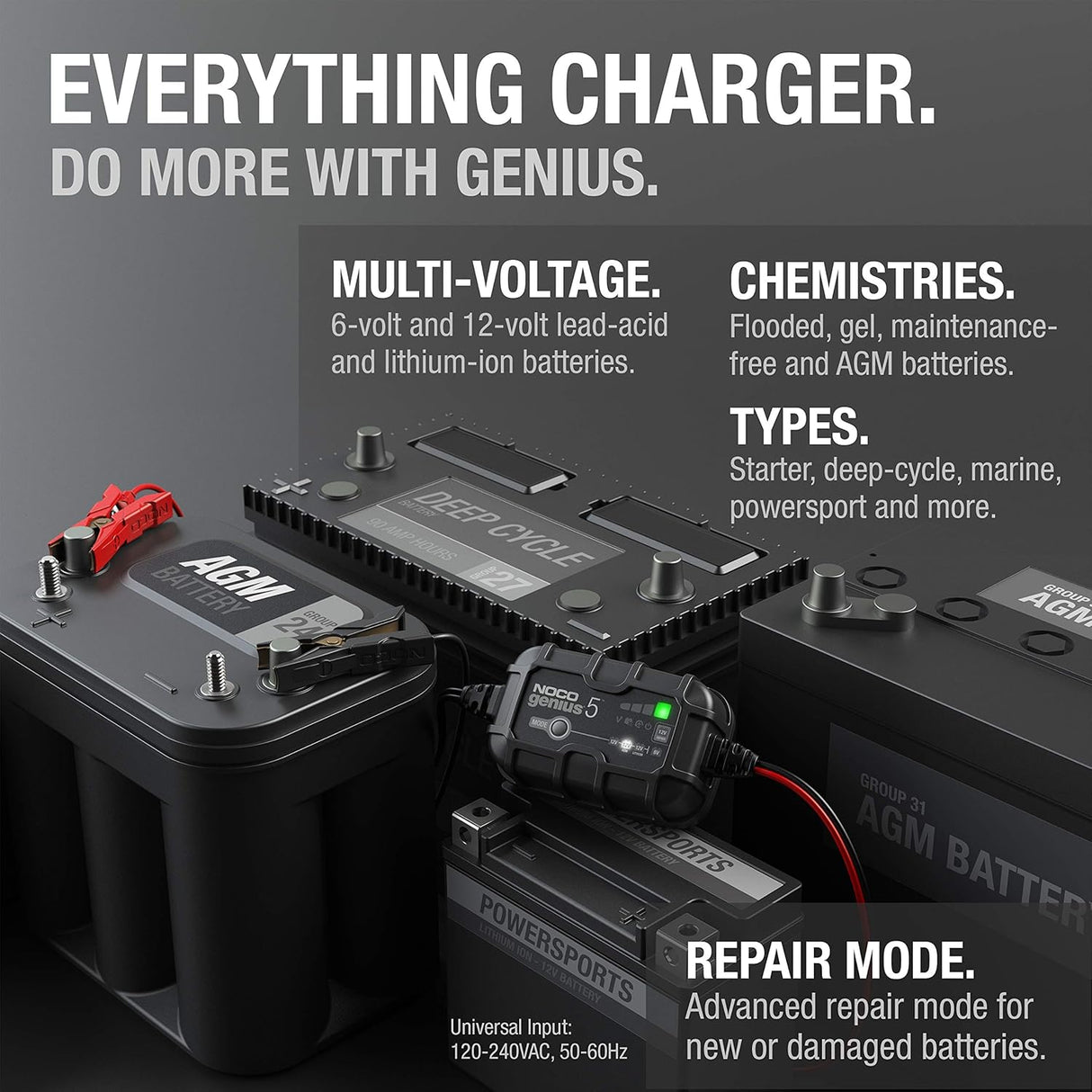 NOCO GENIUS5 5-Amp Smart Battery Charger, Maintainer, and Desulfator